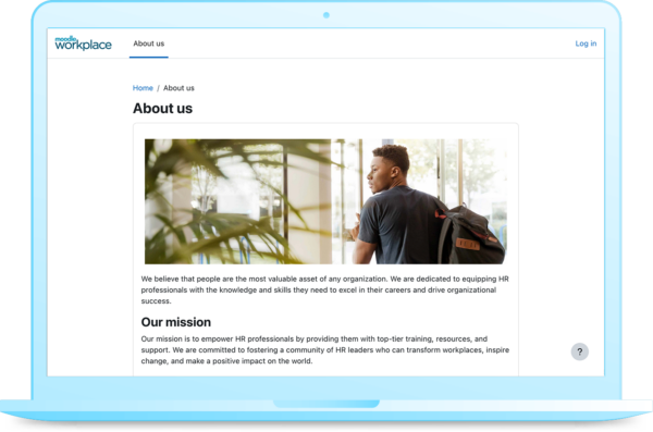 Company information page: Showcasing the company's background, mission statement, and an introduction to the team, typically found on a corporate website. Source: Moodle. Image