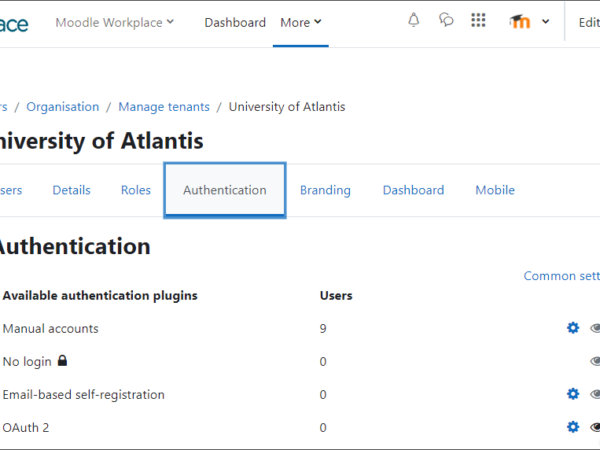 Moodle Workplace authentication Image
