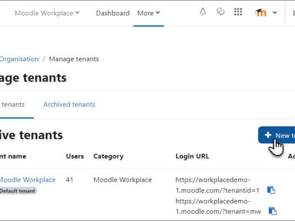 Manage tenants in Moodle Workplace Image