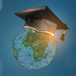 Graphic of globe with graduation cap