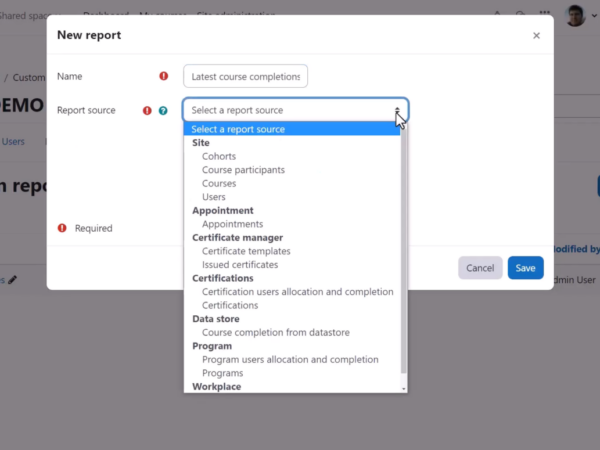 Moodle Workplace 4.0 Custom reports Image