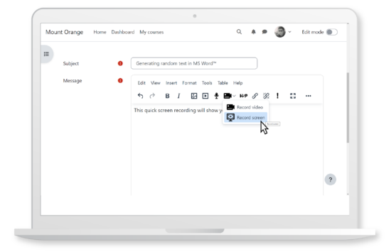 Easily record and integrate screen recordings directly into your course content with Moodle LMS 4.5. Image source: Moodle Image