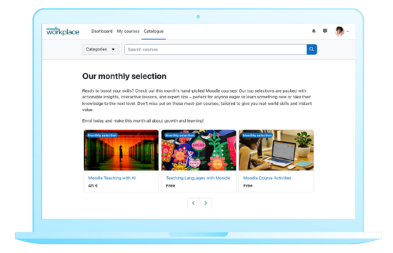 Highlighting courses and using a new Featured Courses section allows you to direct learners to the courses you most want them to find. Image source: Moodle Image
