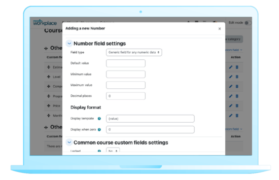 A new Number custom field allows you to automatically populate numerical information in the Catalogue, including price from enrollment plugins. Image source: Moodle Image