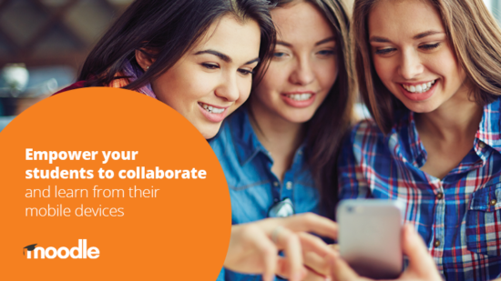 Students using the Moodle branded app
