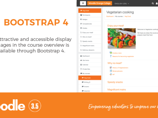O Moodle 3.5 está melhor do que nunca com o Bootstrap 4. Imagem