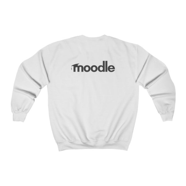 Um suéter branco com o logotipo do Moodle impresso em cinza escuro