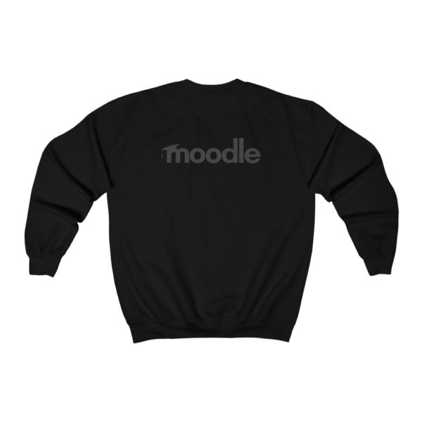 Um suéter preto com o logotipo do Moodle impresso em cinza escuro