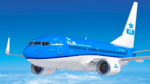 A KLM airplane flying