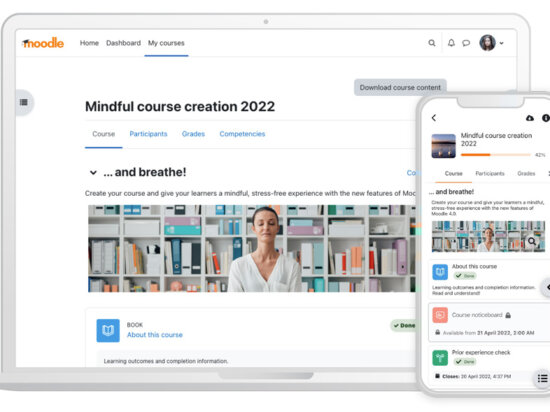 Responsive across devices, Moodle 4.0 brings a contemporary look and feel with a simplified navigation hierarchy. Image