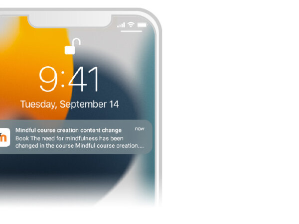 Un smartphone avec la nouvelle application Moodle 4.0. La mise en page est beaucoup plus minimaliste et elle a un style visuel beaucoup plus contemporain Image