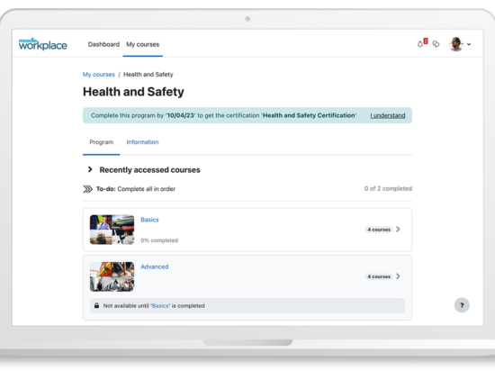The new My Courses page displays all the programs and courses assigned to a learner. Learners and managers can easily navigate within and between learning paths. Image