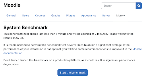 Moodle system benchmark page Image