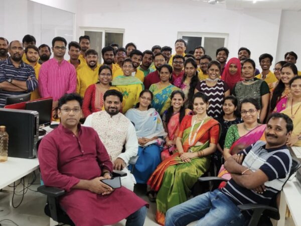 The eAbyas team join Moodle! CEO and Founder, Sushil Karampuri (front row, left) with the members of the eAbyas team. Image