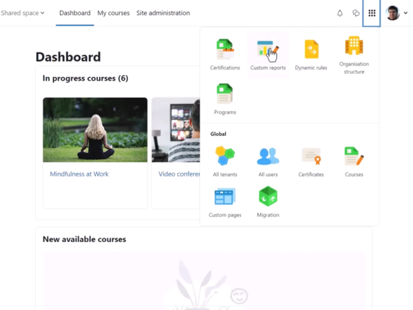 Moodle Workplace 4.0 Dashboard für benutzerdefinierte Berichte Bild