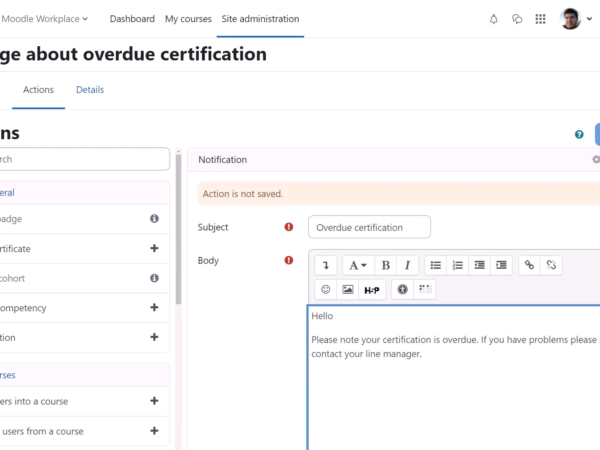 Moodle Workplace 4.0 Dynamic rules overdue certification Image