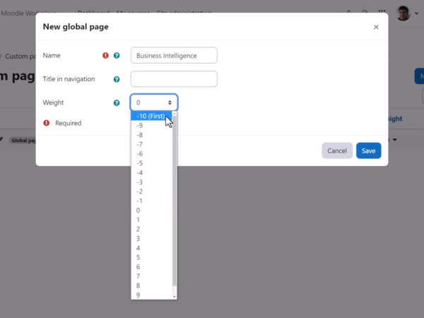 Moodle Workplace 4 new global page weight Image