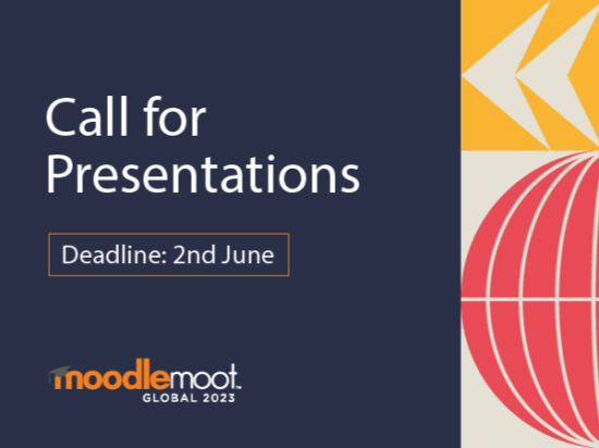 As submissões de resumos do MoodleMoot Global 2023 estão abertas - compartilhe sua experiência com a comunidade! Imagem