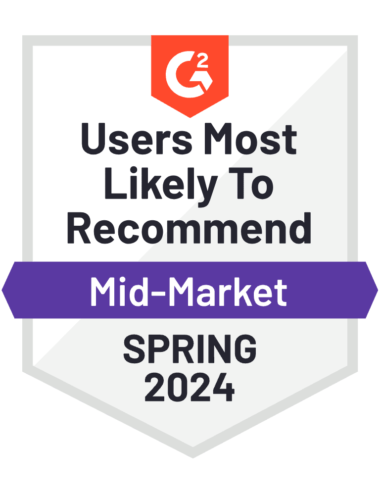 G2 Spring 2024 Users Most Likely to Recommend Mid Market Image