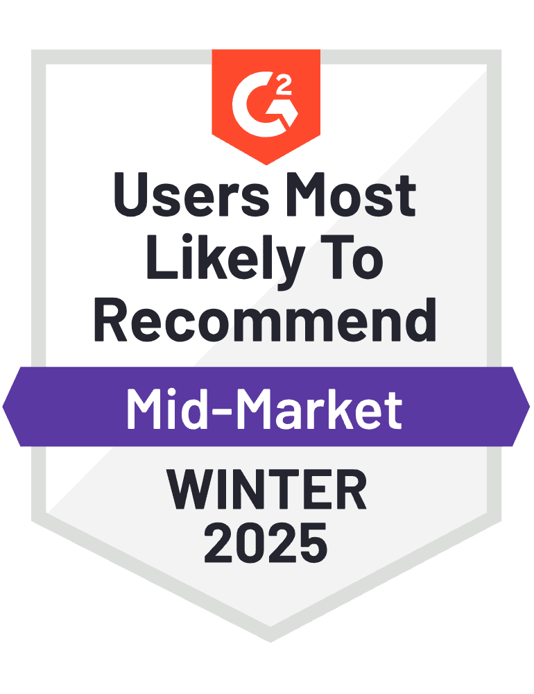 G2 Winter 2025 Gli utenti di sistemi di gestione della formazione con badge sono i più propensi a consigliare l'immagine del mercato intermedio
