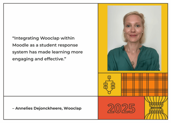 Annelies speaks about Wooclap's integration with Moodle. MoodleMoot Global 2025. Image