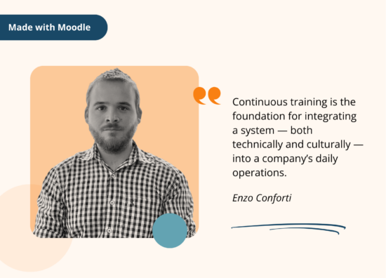 Réalisé avec Moodle. La formation continue est la base de l'intégration d'un système - à la fois technique et culturel - dans les opérations quotidiennes d'une entreprise. Enzo Conforti. Image