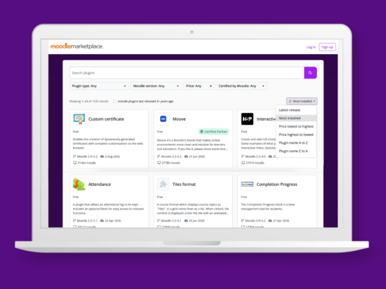 Moodle Marketplace filter interface Image