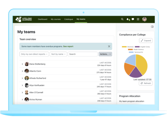 Imagen de informes visuales Moodle Workplace